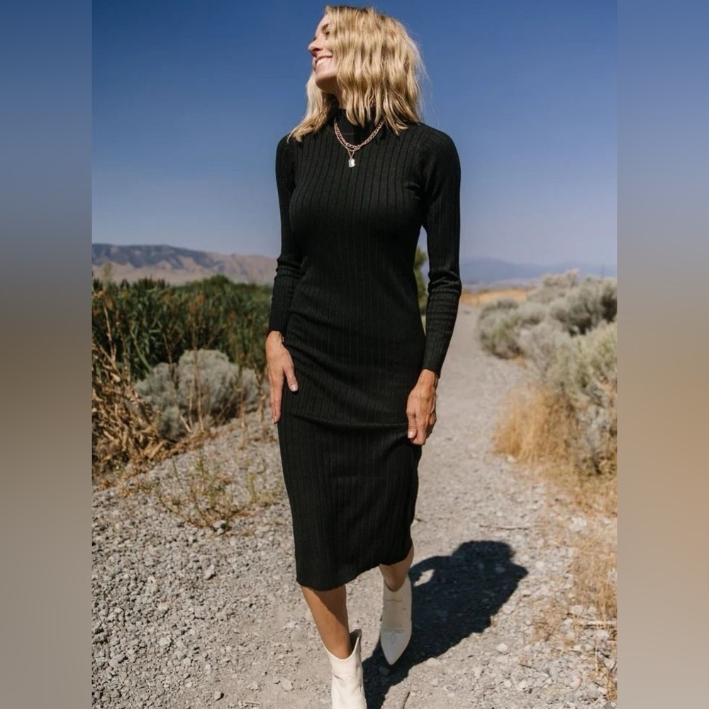 Sonoma Maternity Ribbed Midi Dress Long Sleeves Black M